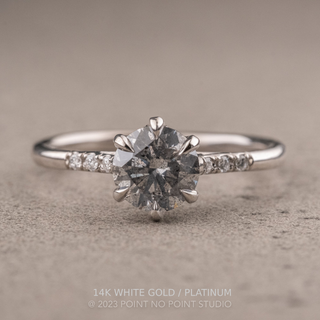1.41 Carat Salt and Pepper Diamond Engagement Ring, Madeline Setting, Point No Point Studio. Available in a variety of metal types. Eco-friendly, Recycled Metals, Conflict Free.