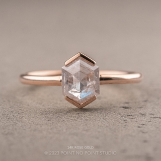 1.22 Carat Icy White Hexagon Diamond Engagement Ring, Charlize Setting, Point No Point Studio. Available in a variety of metal types. Eco-friendly, Recycled Metals, Conflict Free.