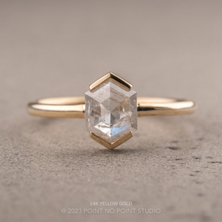1.22 Carat Icy White Hexagon Diamond Engagement Ring, Charlize Setting, Point No Point Studio. Available in a variety of metal types. Eco-friendly, Recycled Metals, Conflict Free.