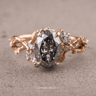 2.53 Carat Salt and Pepper Oval Diamond Engagement Ring, Ainsley Setting