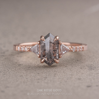 1.56 Carat Salt and Pepper Hexagon Diamond Engagement Ring, Eliza Setting