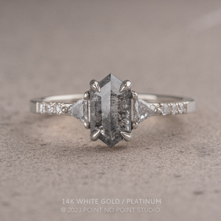 1.56 Carat Salt and Pepper Hexagon Diamond Engagement Ring, Eliza Setting