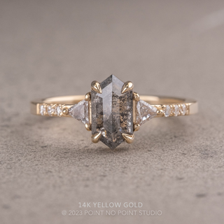 1.56 Carat Salt and Pepper Hexagon Diamond Engagement Ring, Eliza Setting