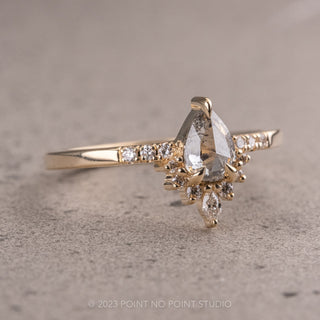 .67 Carat Salt and Pepper Pear Diamond Engagement Ring, Avaline Setting, 14K Yellow Gold
