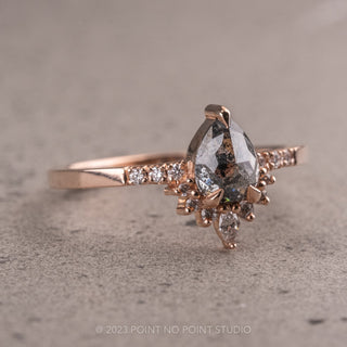 1.02 Carat Salt and Pepper Pear Diamond Engagement Ring, Avaline Setting, 14K Rose Gold