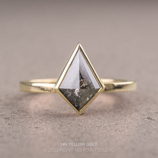 1.71 Carat Black Salt and Pepper Kite Diamond Engagement Ring, Bezel Jane Setting