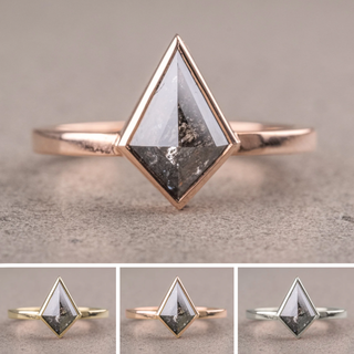 1.71 Carat Black Salt and Pepper Kite Diamond Engagement Ring, Bezel Jane Setting