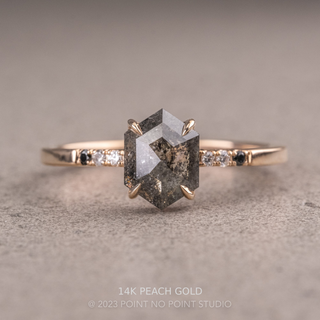 1.23 Carat Salt and Pepper Hexagon Diamond Engagement Ring, Ombre Jules Setting