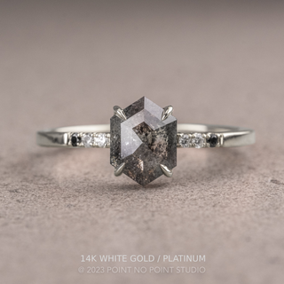 1.23 Carat Salt and Pepper Hexagon Diamond Engagement Ring, Ombre Jules Setting