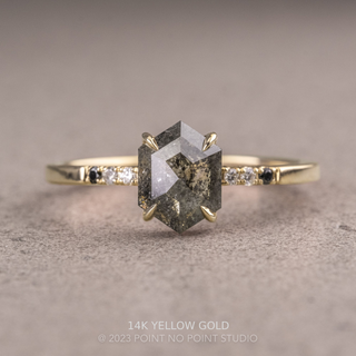 1.23 Carat Salt and Pepper Hexagon Diamond Engagement Ring, Ombre Jules Setting