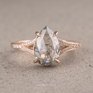 1.52 Carat Salt and Pepper Pear Diamond Engagement Ring, River Setting