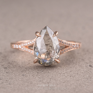 1.52 Carat Salt and Pepper Pear Diamond Engagement Ring, River Setting