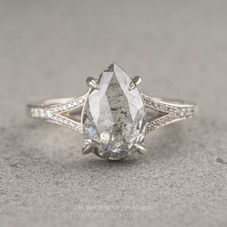 1.52 Carat Salt and Pepper Pear Diamond Engagement Ring, River Setting