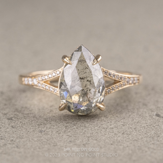 1.52 Carat Salt and Pepper Pear Diamond Engagement Ring, River Setting