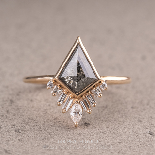 1.64 Carat Black Speckled Kite Diamond Engagement Ring, Bezel Wren Setting