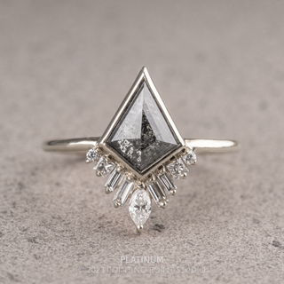 1.64 Carat Black Speckled Kite Diamond Engagement Ring, Bezel Wren Setting