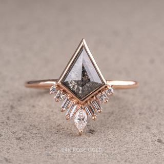 1.64 Carat Black Speckled Kite Diamond Engagement Ring, Bezel Wren Setting