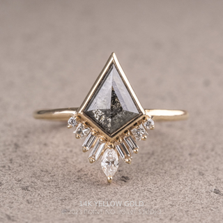 1.64 Carat Black Speckled Kite Diamond Engagement Ring, Bezel Wren Setting