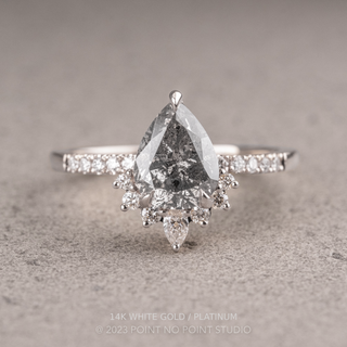 2.14 Carat Salt and Pepper Pear Diamond Engagement Ring, Avaline Setting