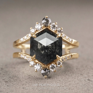 2.74 Carat Black Hexagon Diamond Engagement Ring, Empress Setting, Point No Point Studio. Available in a variety of metal types. Eco-friendly, Recycled Metals, Conflict Free.