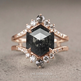 2.74 Carat Black Hexagon Diamond Engagement Ring, Empress Setting, Point No Point Studio. Available in a variety of metal types. Eco-friendly, Recycled Metals, Conflict Free.