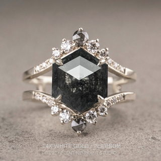 2.74 Carat Black Hexagon Diamond Engagement Ring, Empress Setting, Point No Point Studio. Available in a variety of metal types. Eco-friendly, Recycled Metals, Conflict Free.