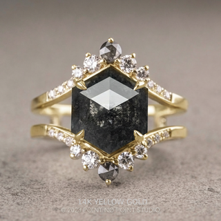 2.74 Carat Black Hexagon Diamond Engagement Ring, Empress Setting, Point No Point Studio. Available in a variety of metal types. Eco-friendly, Recycled Metals, Conflict Free.