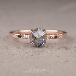 .92 Carat Salt and Pepper Hexagon Diamond Engagement Ring, Ombre Jules Setting