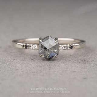 .92 Carat Salt and Pepper Hexagon Diamond Engagement Ring, Ombre Jules Setting