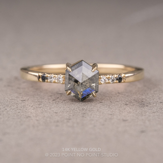 .92 Carat Salt and Pepper Hexagon Diamond Engagement Ring, Ombre Jules Setting