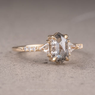 1.45 Carat Salt and Pepper Hexagon Diamond Engagement Ring, Eliza Setting, 14K Yellow Gold
