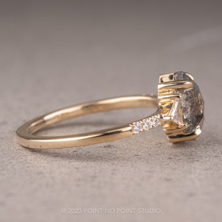 1.45 Carat Salt and Pepper Hexagon Diamond Engagement Ring, Eliza Setting, 14K Yellow Gold