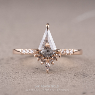 .49 Carat Salt and Pepper Kite Diamond Engagement Ring, Avaline Setting, Point No Point Studio. Available in a variety of metal types. Eco-friendly, Recycled Metals, Conflict Free.