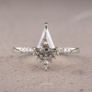 .49 Carat Salt and Pepper Kite Diamond Engagement Ring, Avaline Setting, Point No Point Studio. Available in a variety of metal types. Eco-friendly, Recycled Metals, Conflict Free.