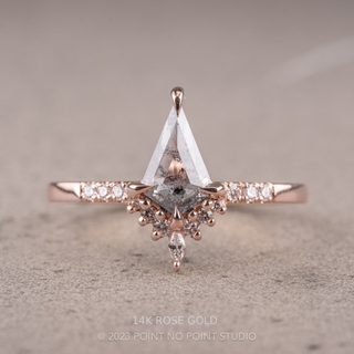 .49 Carat Salt and Pepper Kite Diamond Engagement Ring, Avaline Setting, Point No Point Studio. Available in a variety of metal types. Eco-friendly, Recycled Metals, Conflict Free.
