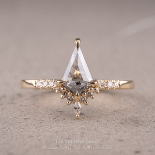 .49 Carat Salt and Pepper Kite Diamond Engagement Ring, Avaline Setting, Point No Point Studio. Available in a variety of metal types. Eco-friendly, Recycled Metals, Conflict Free.