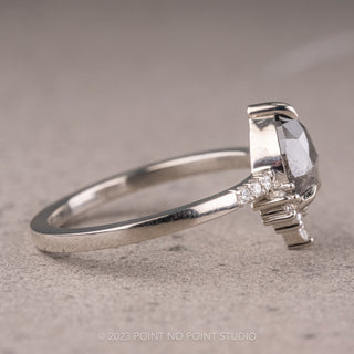 1.01 Carat Black Speckled Pear Diamond Engagement Ring, Avaline Setting, 14K White Gold