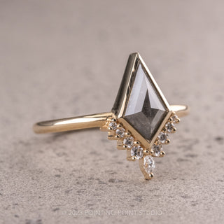 1.89 Carat Salt and Pepper Kite Diamond Engagement Ring, Bezel Ava Setting, 14K Yellow Gold