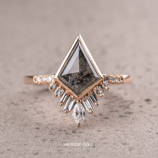 1.22 Carat Salt and Pepper Kite Diamond Engagement Ring, Bezel Wren Setting