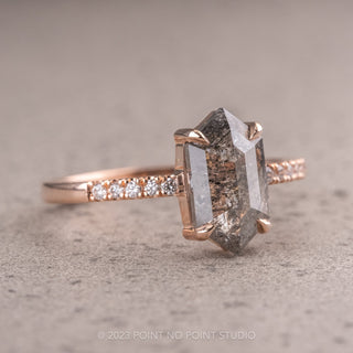1.42 Carat Salt and Pepper Hexagon Diamond Engagement Ring, Jules Setting, 14K Rose Gold
