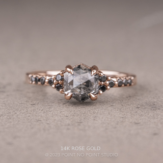 1.08 Carat Salt and Pepper Hexagon Diamond Engagement Ring, Quincy Setting