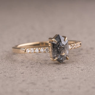 1.09 Carat Salt and Pepper Hexagon Diamond Engagement Ring, Jules Setting, 14K Yellow Gold