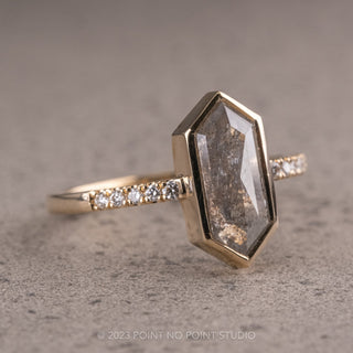 1.89 Carat Salt and Pepper Hexagon Diamond Engagement Ring, Jules Setting, 14K Yellow Gold