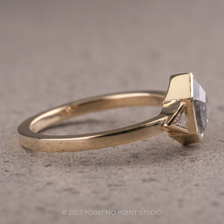 .91 Carat Salt and Pepper Hexagon Diamond Engagement Ring, Bezel Zoe Setting, 14K Yellow Gold