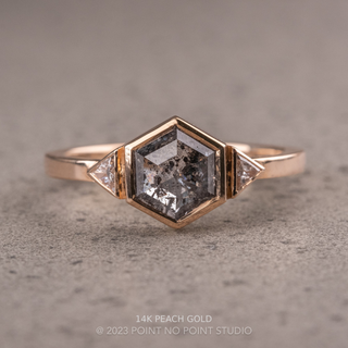 1.36 Carat Salt and Pepper Hexagon Diamond Engagement Ring, Bezel Zoe Setting