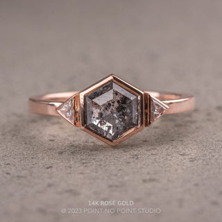 1.36 Carat Salt and Pepper Hexagon Diamond Engagement Ring, Bezel Zoe Setting