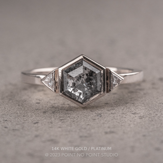 1.36 Carat Salt and Pepper Hexagon Diamond Engagement Ring, Bezel Zoe Setting