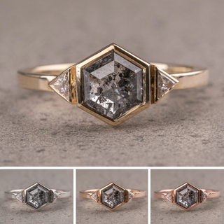 1.36 Carat Salt and Pepper Hexagon Diamond Engagement Ring, Bezel Zoe Setting
