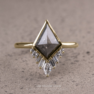 2.34 Carat Salt and Pepper Kite Diamond Engagement Ring, Bezel Wren Setting
