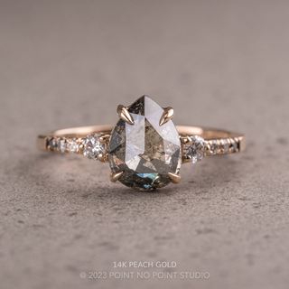1.98 Carat Black Speckled Pear Diamond Engagement Ring, Ombre Eliza Setting, 14K Rose Gold